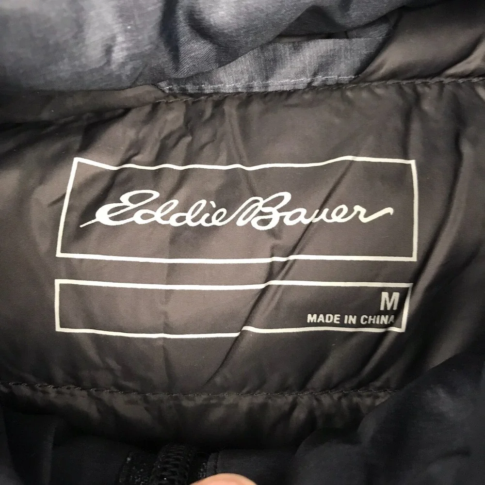 Eddie Bauer Vest Mens M Black/Gray EB650 Down Insulated Lightweight Puffer Coat